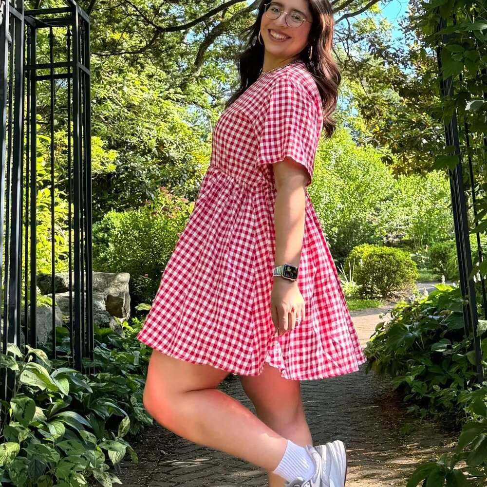 Shiny by Nature Gingham Dress - Tomato Red